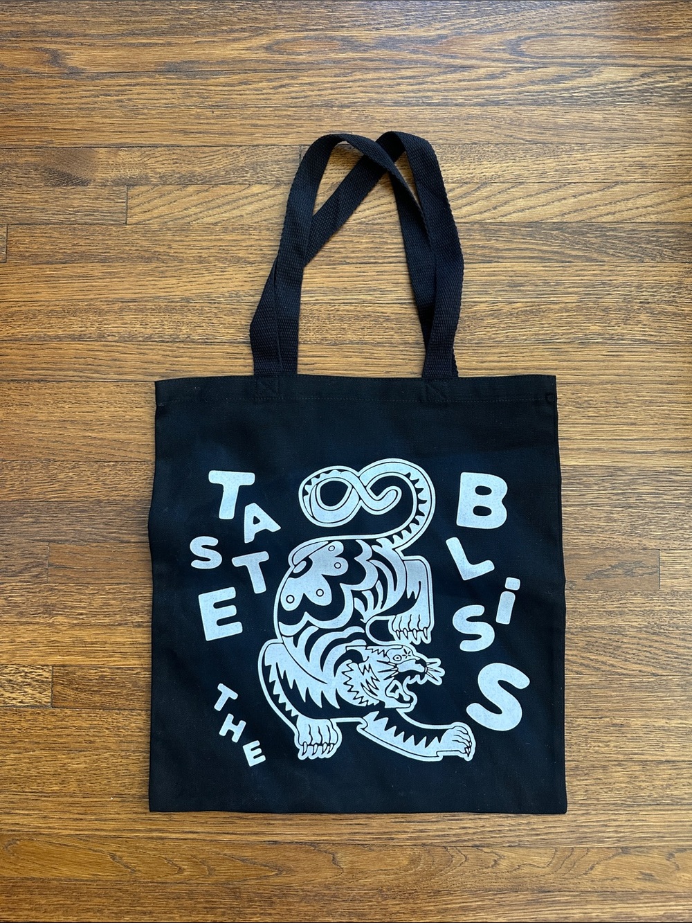 Black Graphic Slim Tote Bag with White Tiger Design